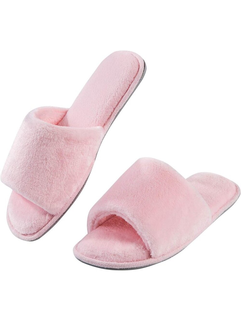 Women's Pink Open Toe Cozy Memory Foam Flannel Breathable Indoor Slippers